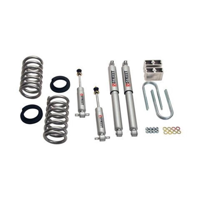 Bell Tech Lowering Kit 614SP 2 Inch Front 3 Inch Rear Drop; Shock Absorbers Included; With Street Performance Shock Absorbers/Drop Spindles/Lowering Block Kit