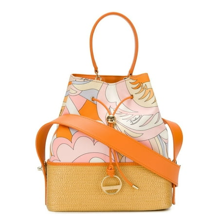 Print Bucket Handbag - Emilio Pucci Womens Light Orange Pink Acapulco Print Bonita Bucket Bag