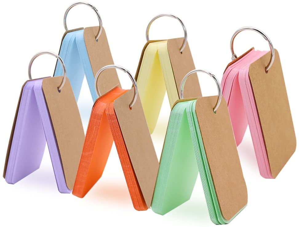TAZEMAT 300 Pieces Multicolor Kraft Paper Binder Ring Easy Flip Flash Card Study Cards/Memo