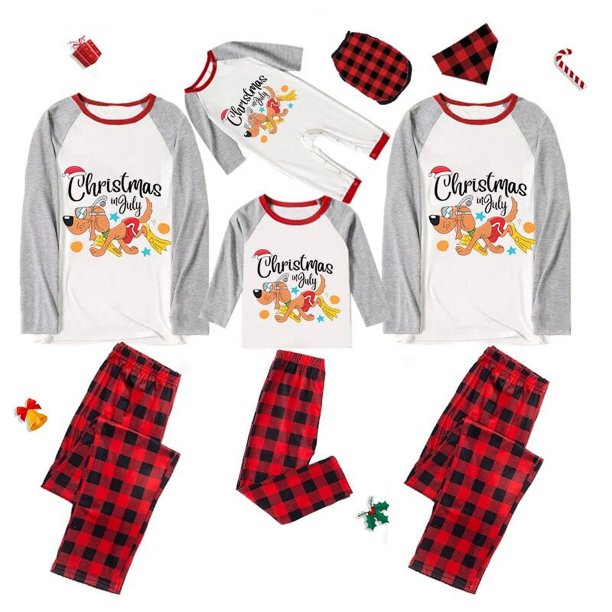 Pijamas familiares navideños a juego, conjuntos de pijamas a cuadros blancos y negros para mascotas, Navidad en julio