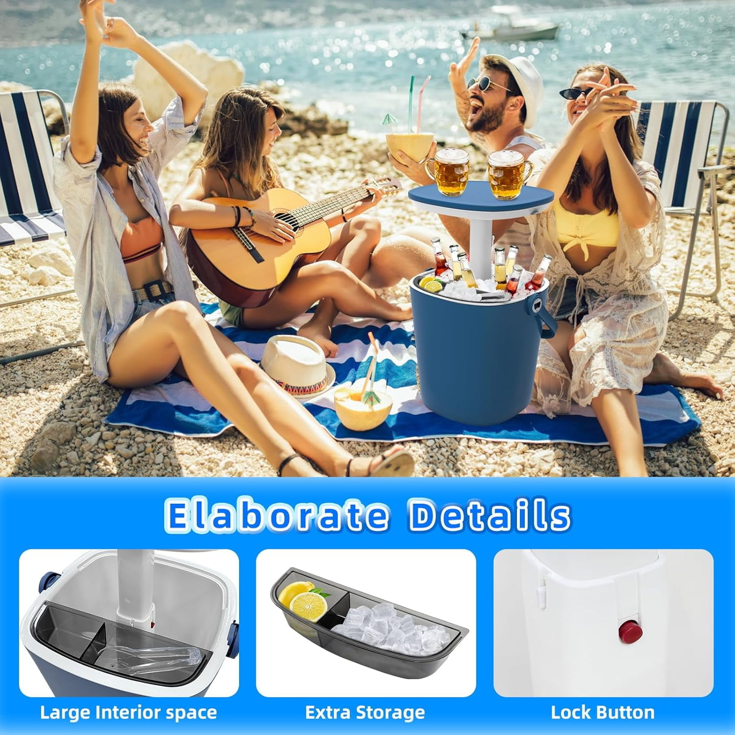 SHAREWIN Ice Cooler Table 4 Gallon, Lift Top Lid Outdoor Cooler Table with Hidden Bottle Opener & Food Clips, Portable Beer Wine Ice Bucket for Camping, Picnics, Backyard Parties and Pool Parties