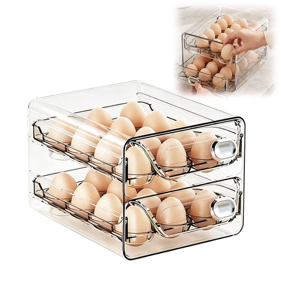 2 Dozen Egg Holder for Fridge, Organizer for Refrigerator, Clear Egg Container, Stackable Egg Storage Trays, Egg Drawer Dispenser