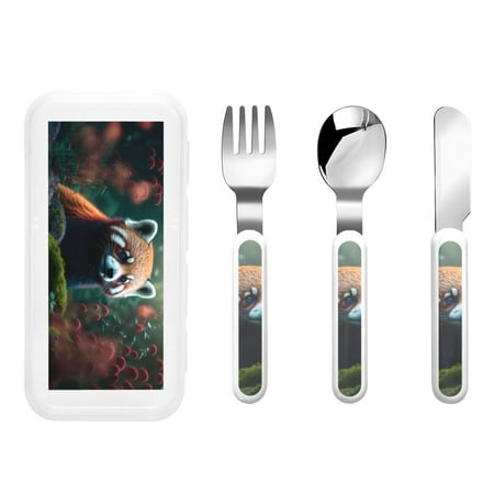 

Easygdp Forest Plant Raccoon 3-Piece Flatware Set Kids Silverware Stainless Steel Toddler Kids Utensils Safe for Preschooler Children