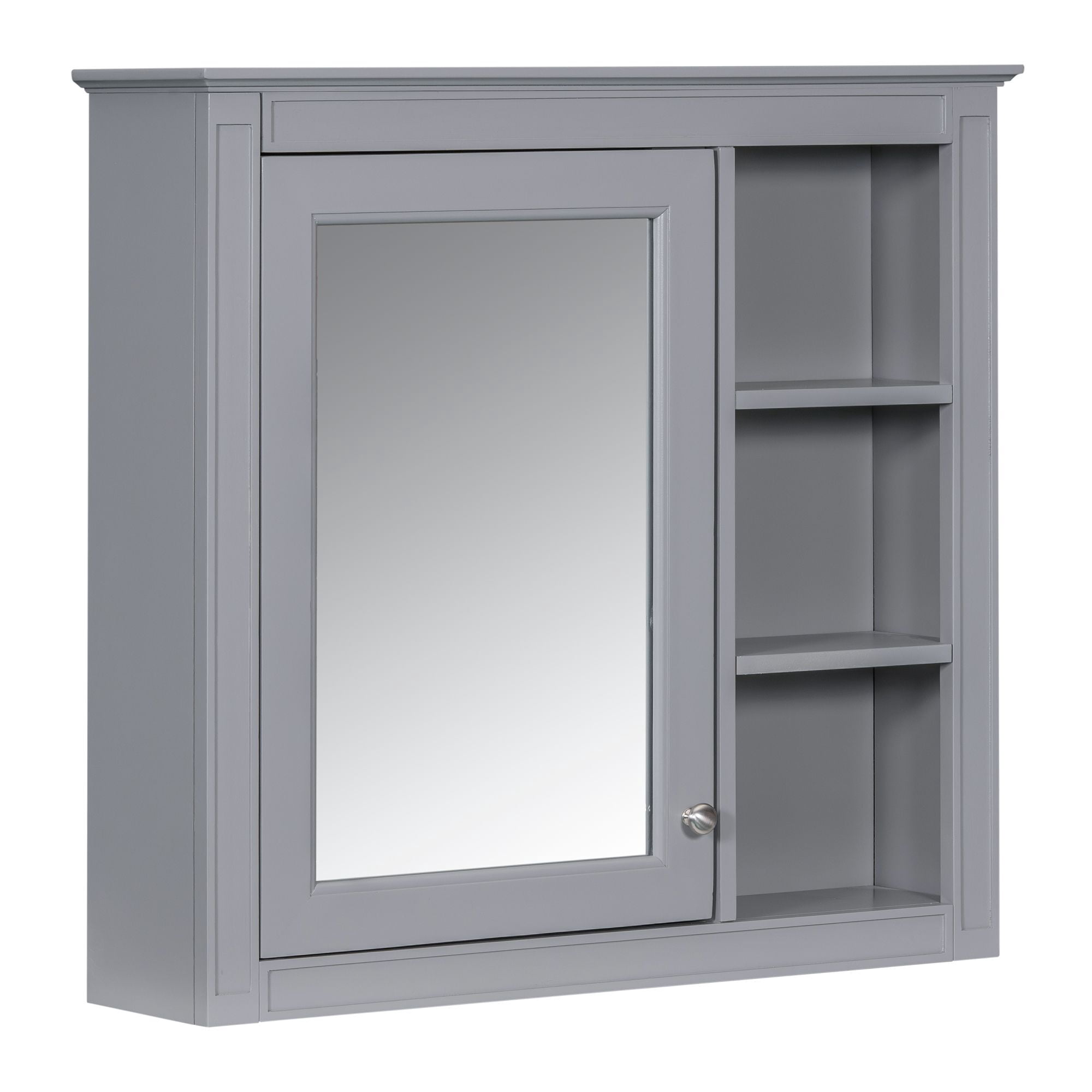 DEALTOPS Stylish Wall Mounted Bathroom Mirror Cabinet with Cabinet and Open Shelves, Gray