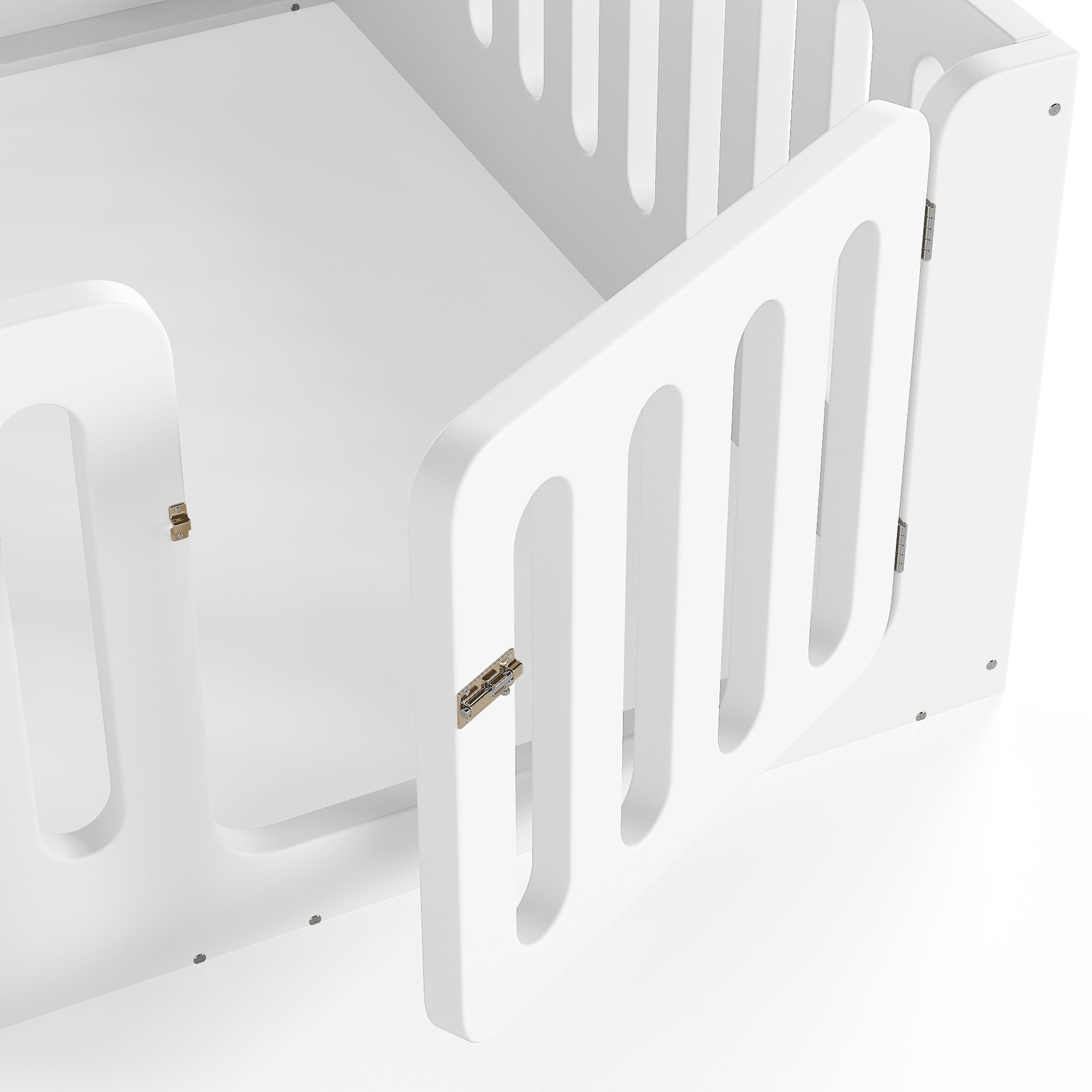 GDF Studio Queen Size Montessori Floor Bed with High Guardrails & Door, Low-Profile Design, White