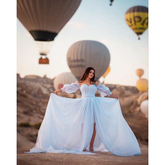 Women's Handmade dress - Flying Dress for а photoshoot - Flying dress Santorini - Long dress with a train - Long flowing dress for a photoshoot