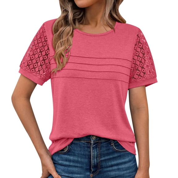 Lzobxe T Shirts for Women Summer Casual Solid Short Sleeve Blouse,Sizes S-2XL