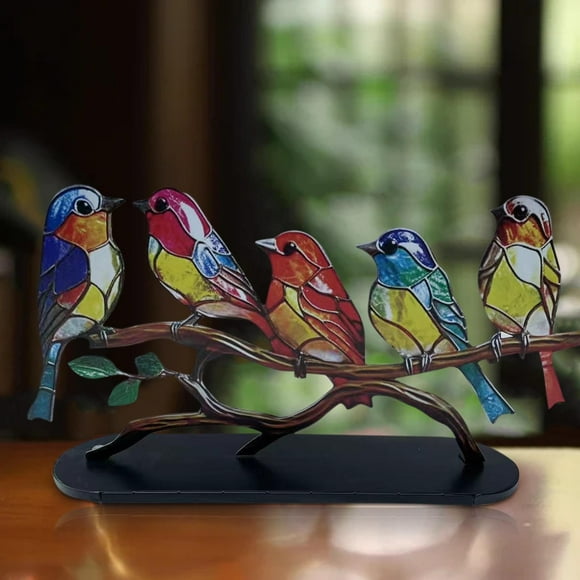 Rvkxad Stained Glass Birds Ornament, Metal Five Birds Pendant for Home Decor Gift Collection, Decorative Ornaments Hanging Birds