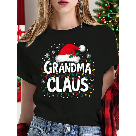 Merry Christmas Women's T-Shirt Grandma Claus Christmas Lights Santa Family Matching Women T-Shirt