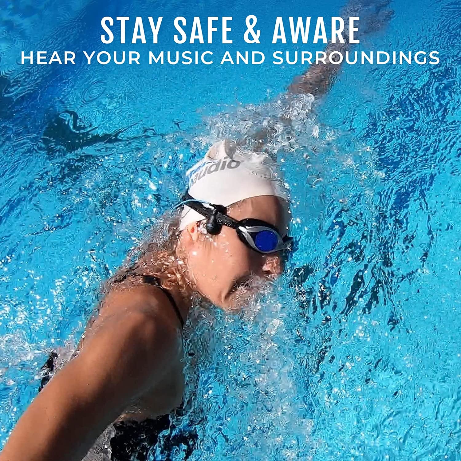 H2O Audio Interval Swim Headphones for Apple Watch – Waterproof IPX8 Swimming Earbuds with Bluetooth, 6-Hour Battery Life, Open-Ear Bone Conduction, and Goggle Loops – Blue