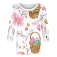 thumbnail image 4 of Kctiaxy Happy Easter Womens Tops Round Neck 3/4 Length Sleeve T-Shirts Fashion Graphic Loose Fits Dressy Festival Pullover Blouse Summer Tees, 4 of 7