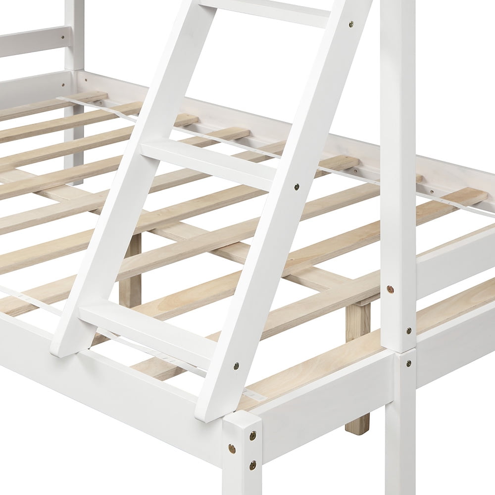 Kepooman Twin over Full Solid Wood Bunk Bed with Ladder for Bedroom Dorm, 79.5"L x 56.9"W x 59"H, White Kepooman Twin over Full Solid Wood Bunk Bed with Ladder for Bedroom Dorm, 79.5"L x 56.9"W x 59"H, White