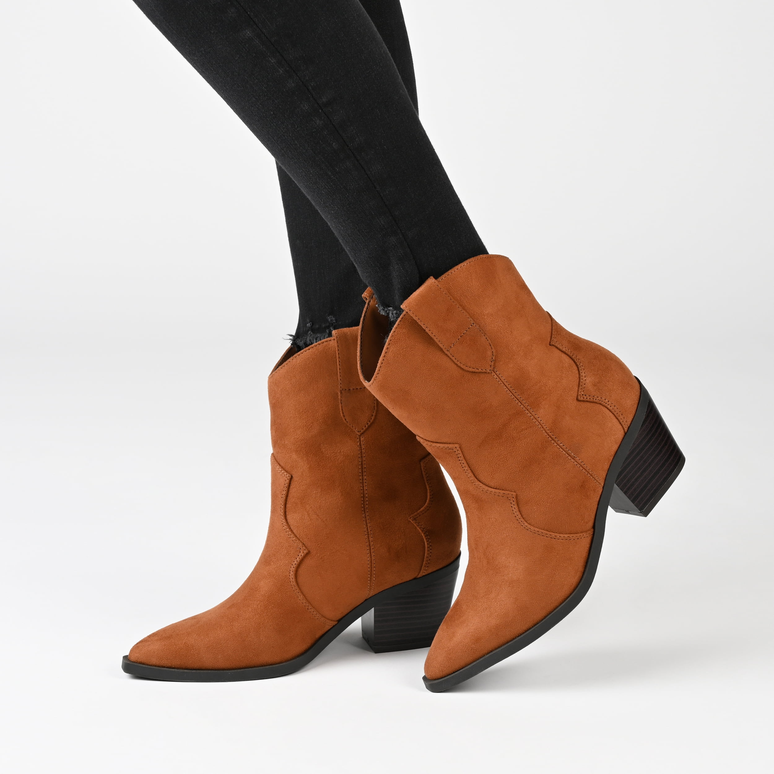 Journee Collection Womens Becker Pointed Toe Stacked Western Booties