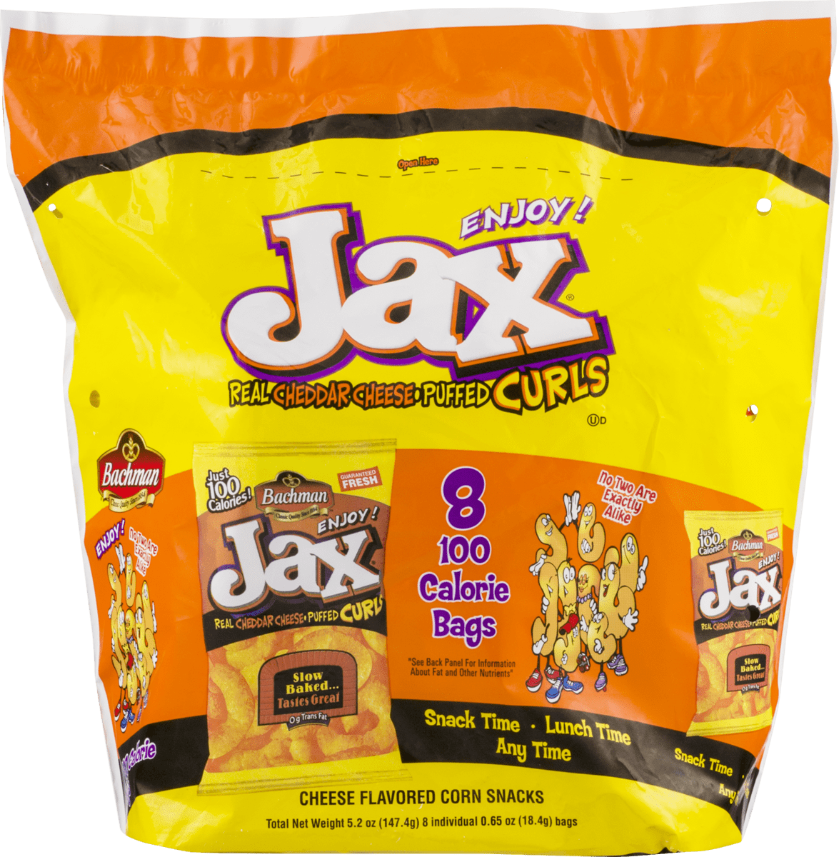Bachman Jax 100 Calorie Cheddar Cheese Puffed Curls, 2-Pack 8 Count Bags