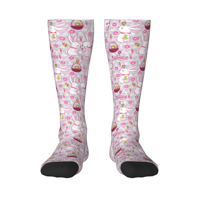 Fotbe Easter Rabbit Calcetas Divertidas Estampadas para Hombre y Mujer, Calcetas de Algodón hasta la Rodilla para Caminar, Correr, Enfermería y Embarazo