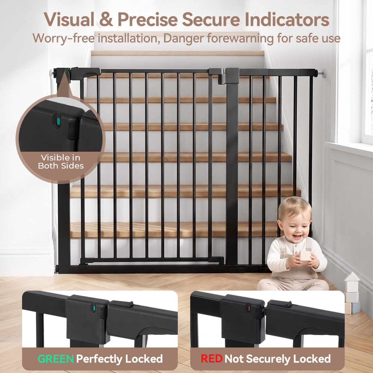 Caveen Extra Tall Baby Safety Gate, 29.5-46 in, Black photo 5