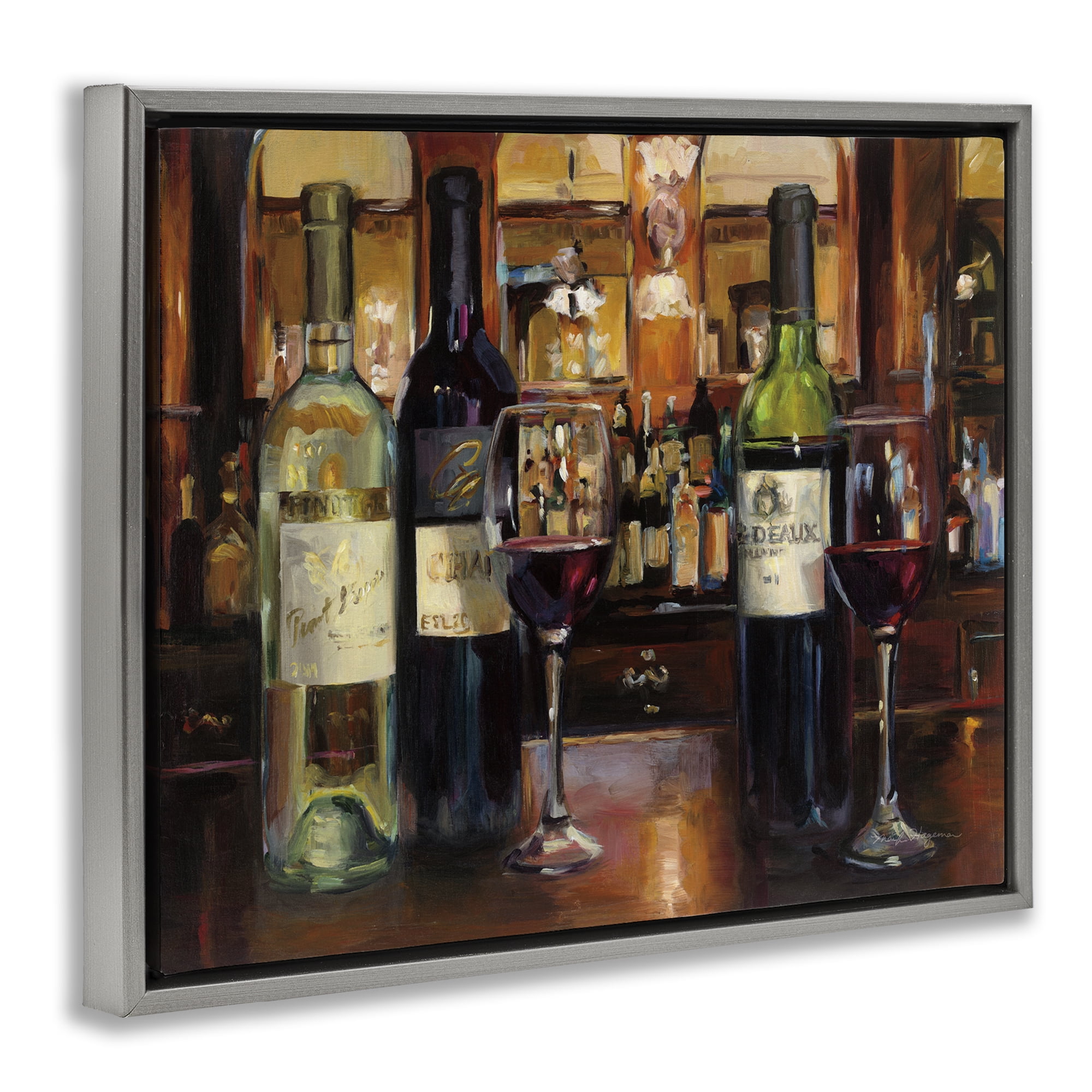 Stupell Industries Reflection of Wine Bottles Food & Beverage Painting Gray Floater Framed Canvas Art Print Wall Art, 21 x 17