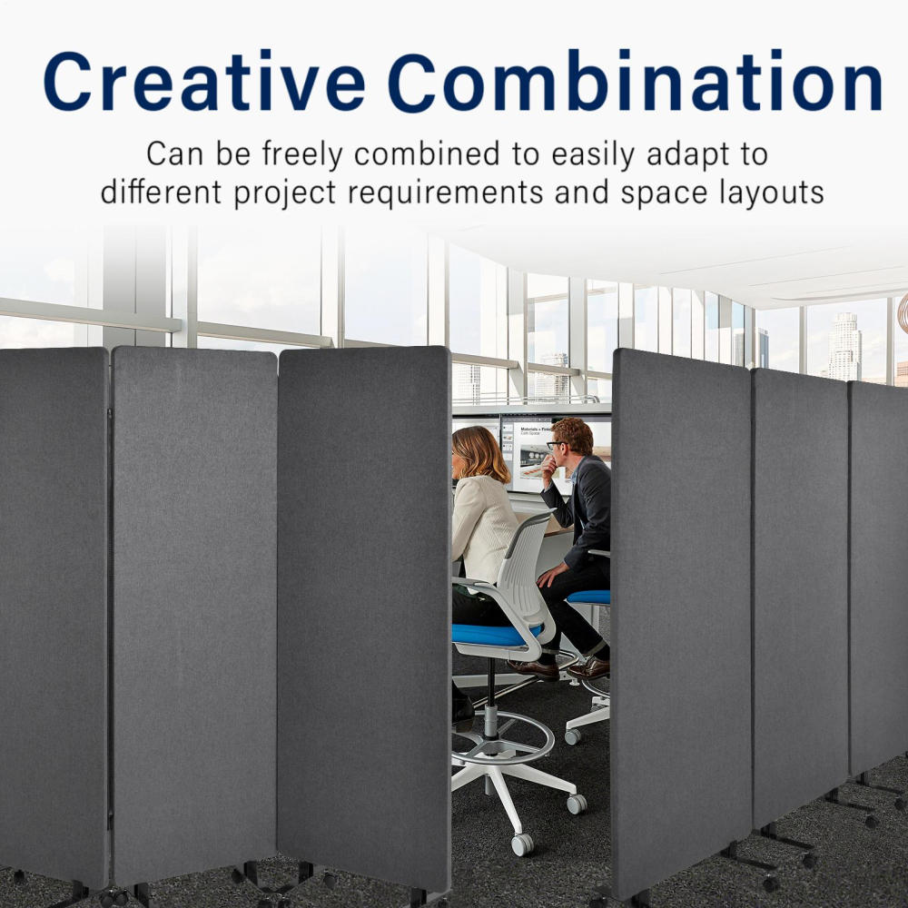 Freestanding Acoustic Room Divider, 3 Panel PET Polyester Soundproof Room Screen with Wheels, Portable Partition Divider for Office, Reception Room, School, Hospital