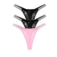 thumbnail image 3 of Tangas sexis de encaje para mujer, ropa interior con perspectiva Floral, tiro bajo, dos cinturones brillantes, Tanga, lencería íntima cómoda, 3 uds., 3 of 5