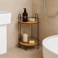 thumbnail image 4 of Freestanding Metal Wire Corner Shower Caddy - 2 Bamboo Shelves Brown-Black, 4 of 7