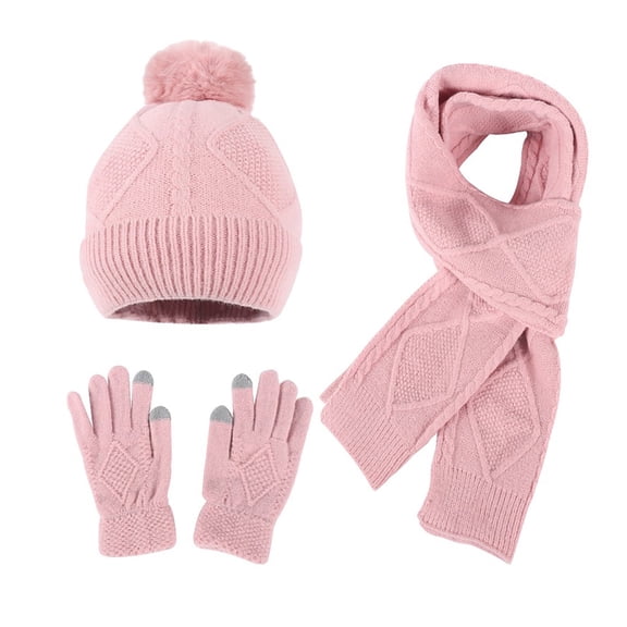 ZQUUVOU Winter Beanie Hat Scarf Gloves Set for Women Men Knit Hat Warm Long Scarf Gloves Thickened Pullover Hat Pink