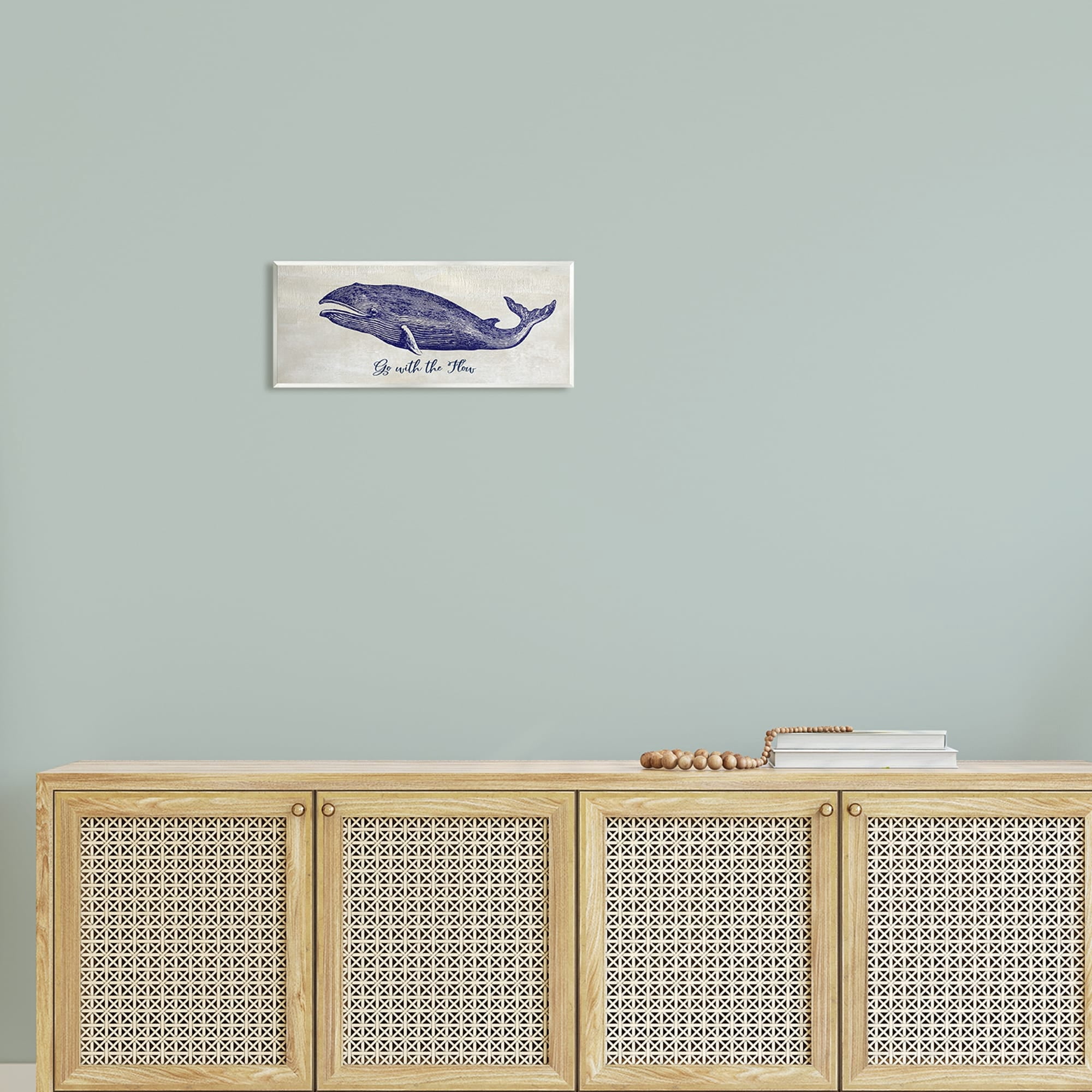 Stupell Industries Go With The Flow Aquatic Whale Ocean Phrase Graphic Art Unframed Art Print Wall Art, Design by Susan Jill