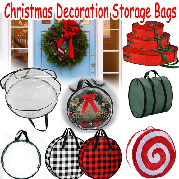 24" Christmas Wreath Storage Bag and Storage Box with Carry Handle, Durable Polyester Fabric Wreath Organizer with Wide Zipper for Artificial Holiday Decorations, HAODEJW, A