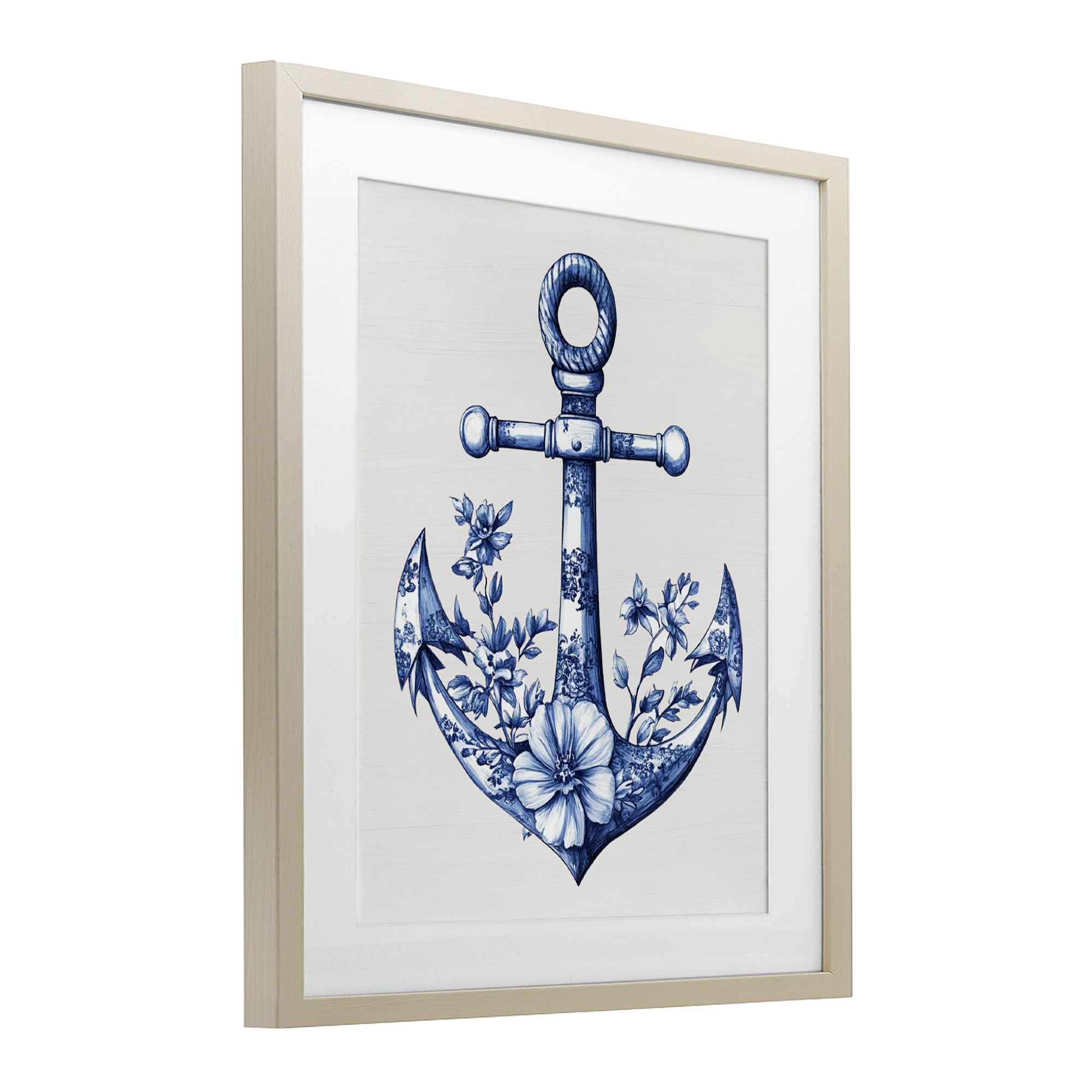 Toile Patterned Anchor Birch Framed Print Under Glass, design by Lettered and Lined