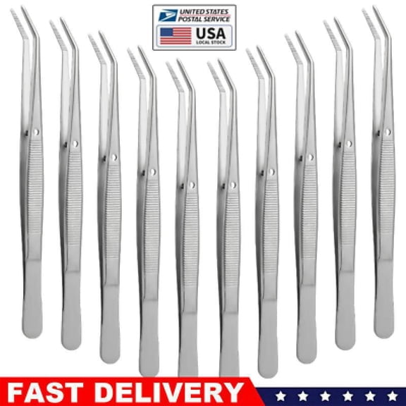 10 Pcs Stainless Steel Tweezers with Curved Serrated Tip Multipurpose Tweezers