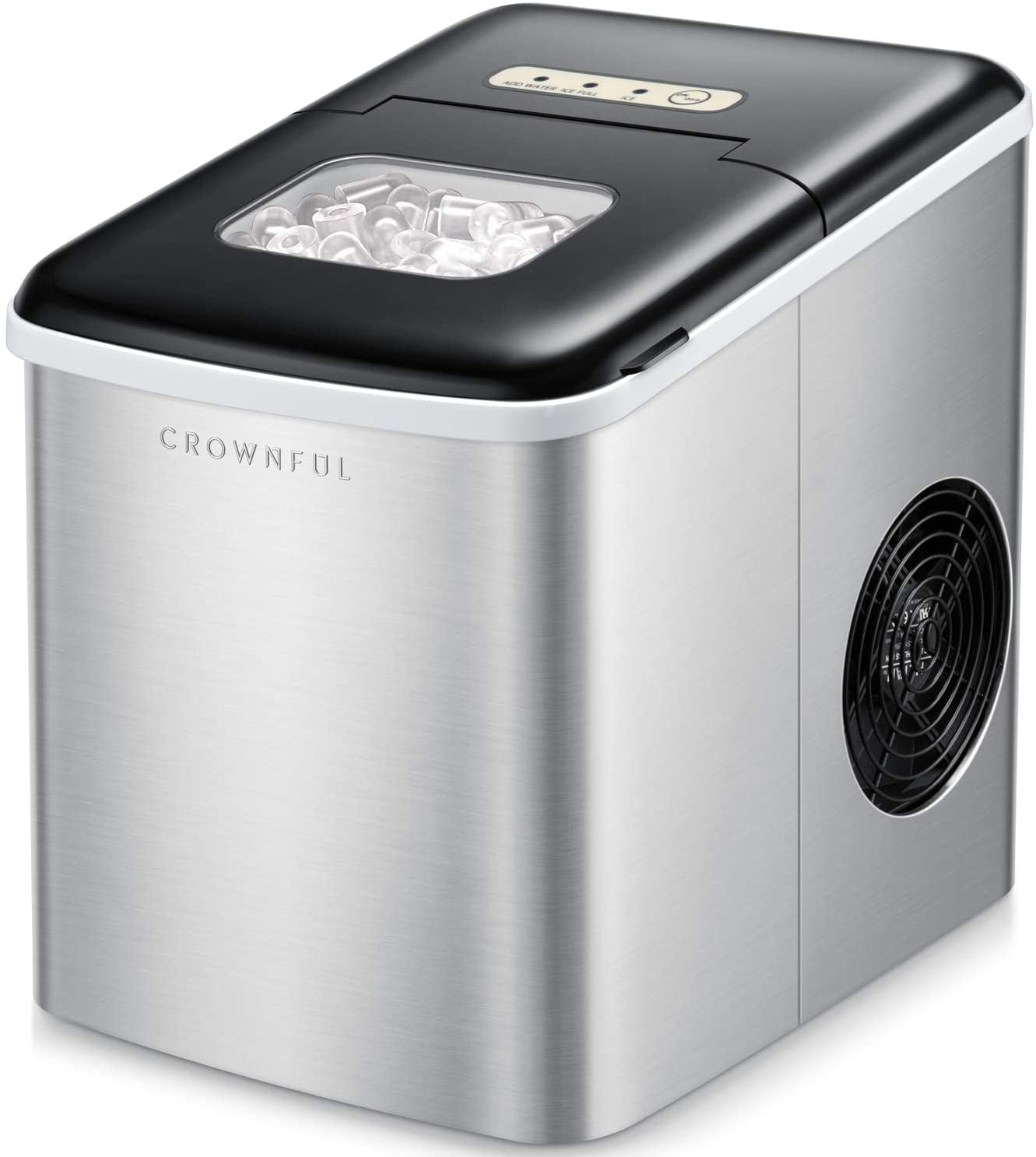Crownful Ice Maker Machine for Countertop, 9 Ice Cubes Ready in 810 Minutes, 26lbs Bullet Ice