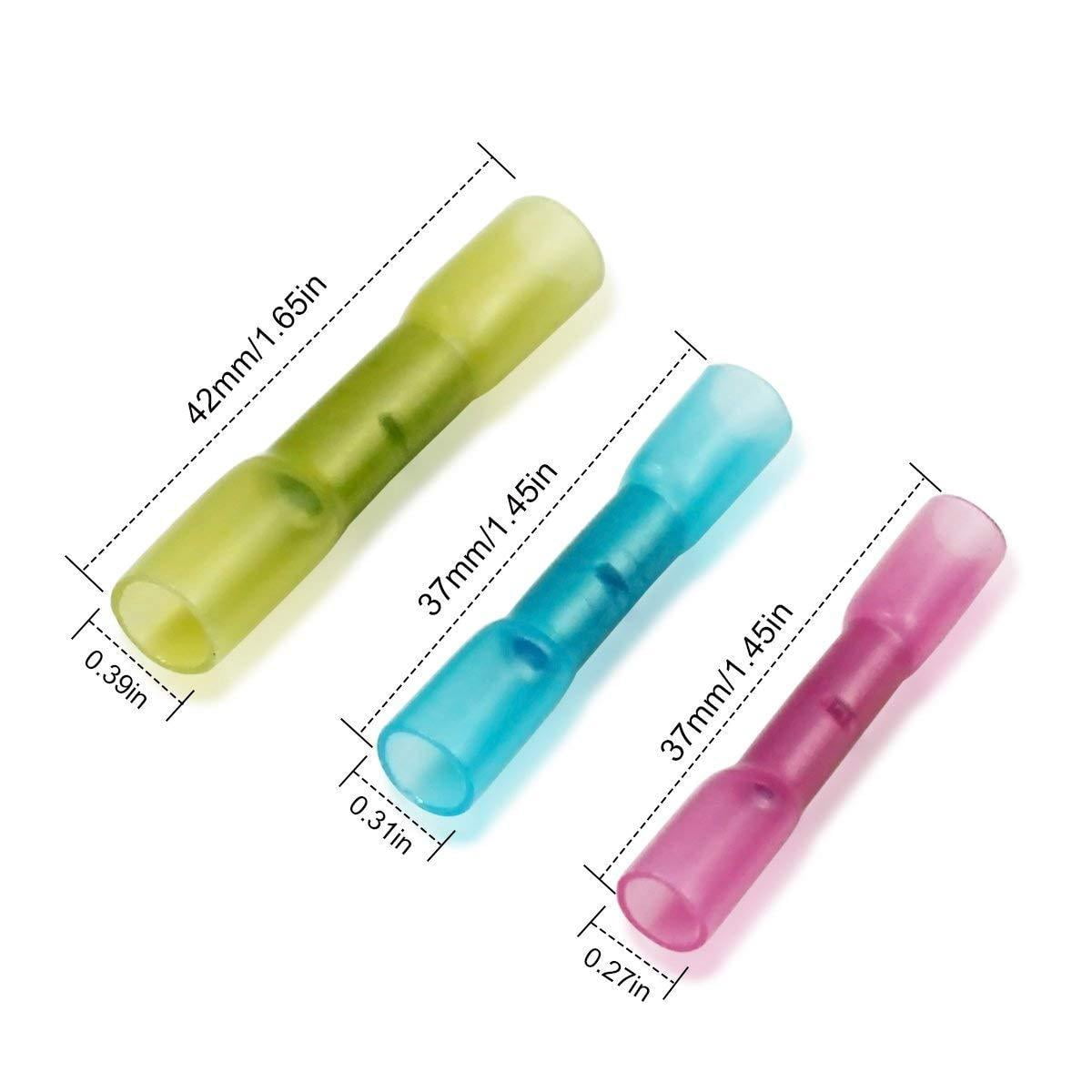 200PCS 3 Color Waterproof Solder Seal Wire Connectors Heat Shrink Butt Electrical Connectors Kit Terminal