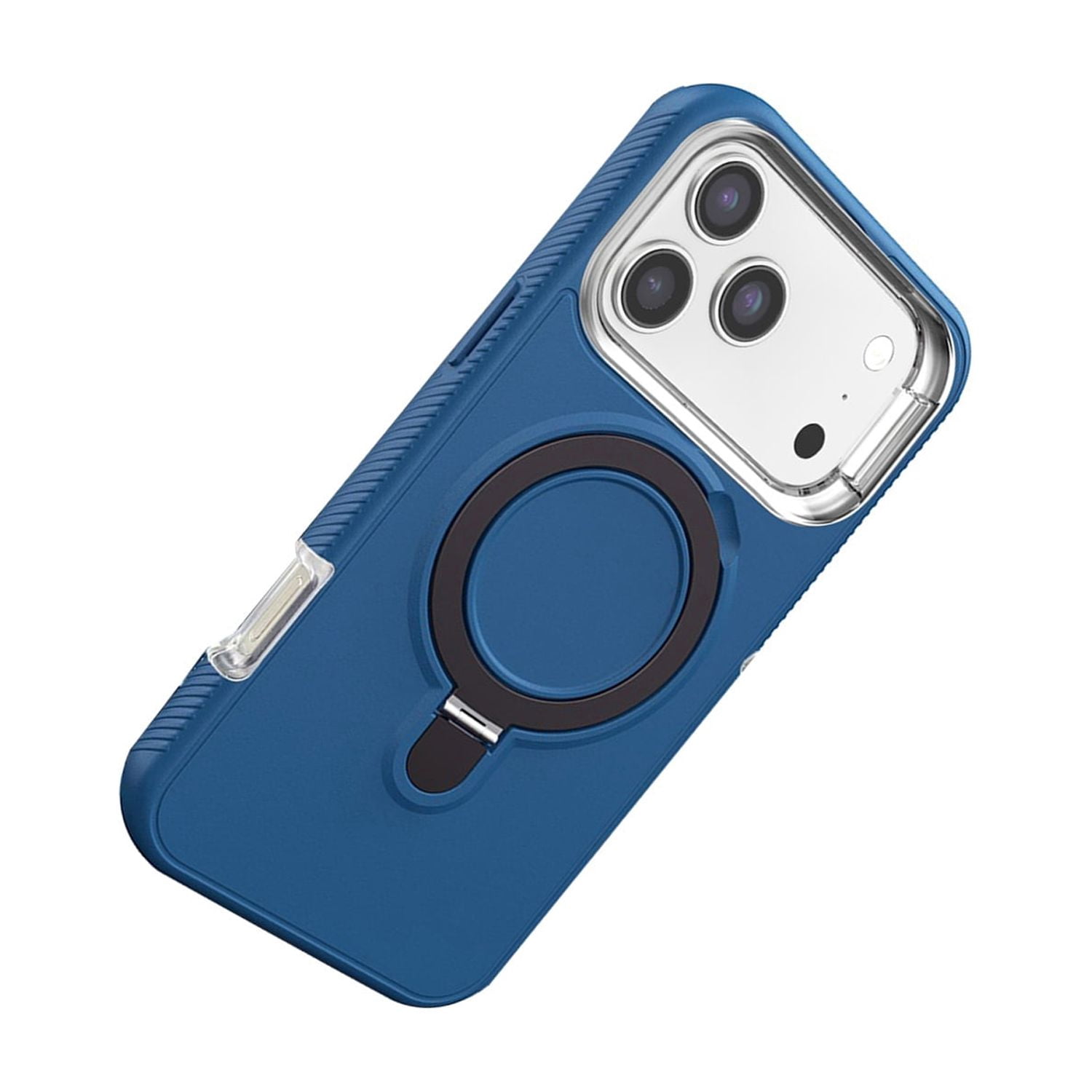 Rugged Shockproof Cover with Folding Stand and Wireless Charging Compatible for iPhone 17 Pro Max - Blue