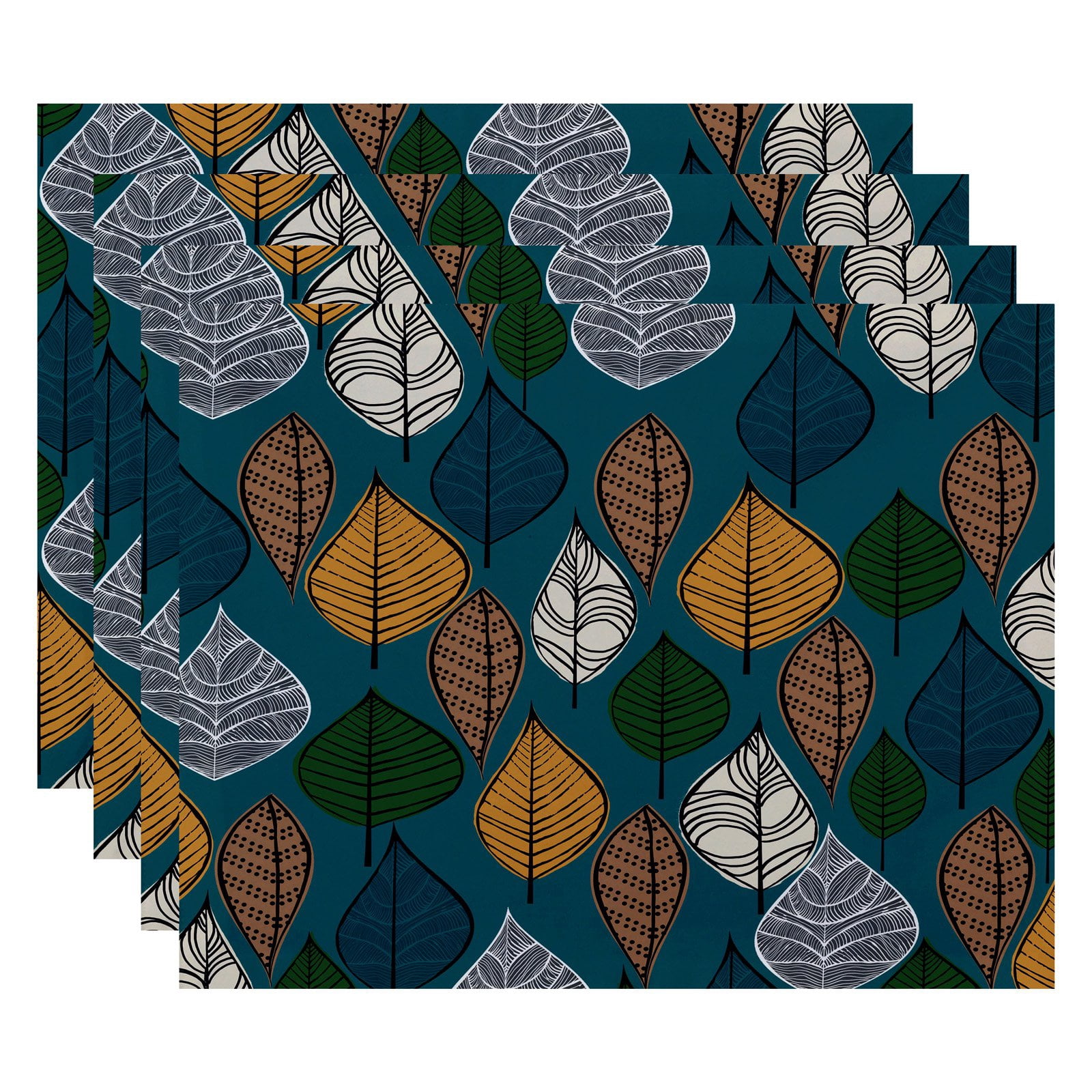 Simply Daisy 18" x 14" Autumn Leaves Floral Print Placemats, Set of 4