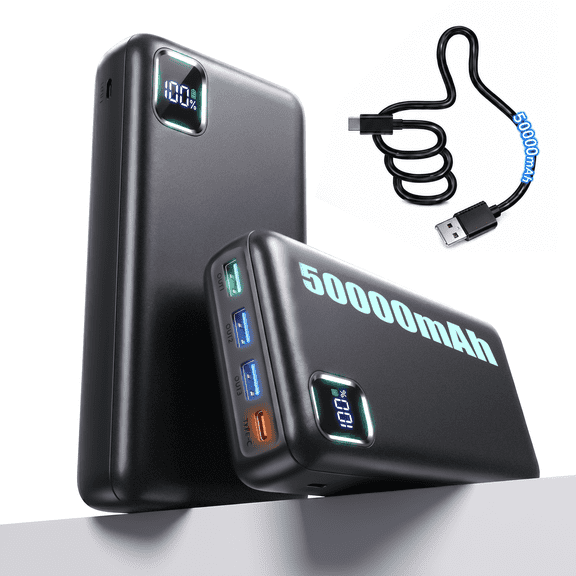 Tilnce 50000mAh Power Bank 30W PD Fast Charging Portable Charger with 4 Outputs Battery for iPhone 17 16 15 14 Samsung Galaxy Camping