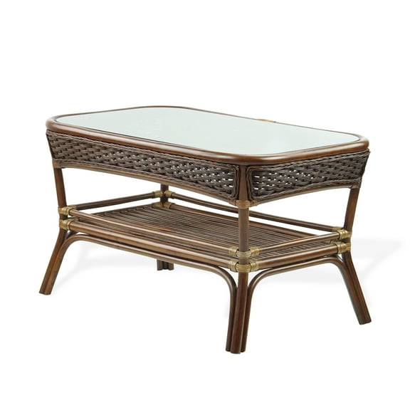 Alexa Rectangular Coffee Table Dark Walnut Color, Natural Rattan Wicker Handmade Design