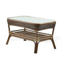 Alexa Rectangular Coffee Table Dark Walnut Color, Natural Rattan Wicker Handmade Design