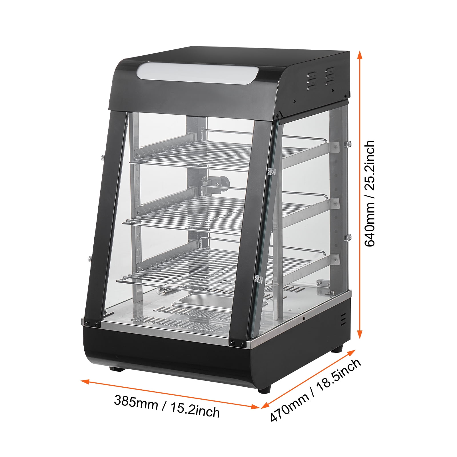 KFFKFF 3-Level Food Heating Showcase, 1000W with Illumination, Flexible Shelving & Temperature Control, 86℉~185℉ Steam Heat, 57L Capacity for Pizza, Burgers, Baked Goods, Fried Poultry