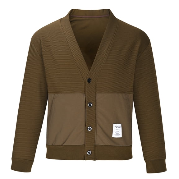 Maoxin Mens Jackets Fashionable Men's Long Sleeved Casual Solid Color Knitted Sweater Jacket Coffee 2XL