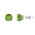 thumbnail image 2 of 1 Ct Round Cut Studs Green Natural Peridot 18K White Solid Solid Gold Everyday Dainty Earrings Push Back, 2 of 7