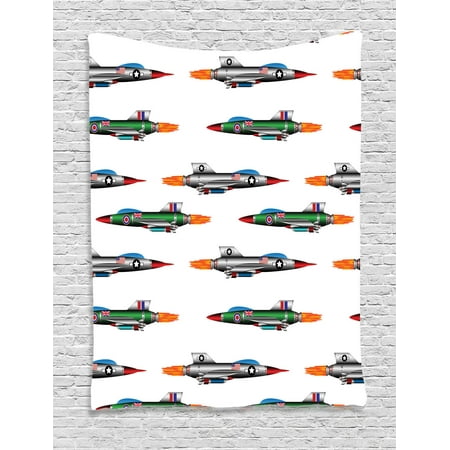 Airplane Decor Wall Hanging Tapestry, Collection Of Jet-Fighters Rocket Aviation Attack Fire Bombers Missile Modern Uk Model Print, Bedroom Living Room Dorm Accessories, By
