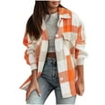 thumbnail image 3 of Feancey Women Plaid Shirt Lightweight Long Sleeve Shacket Jacket Button Down Casual Business Work Shirts Fall Fashin Jackets with Pockets Orange L, 3 of 6