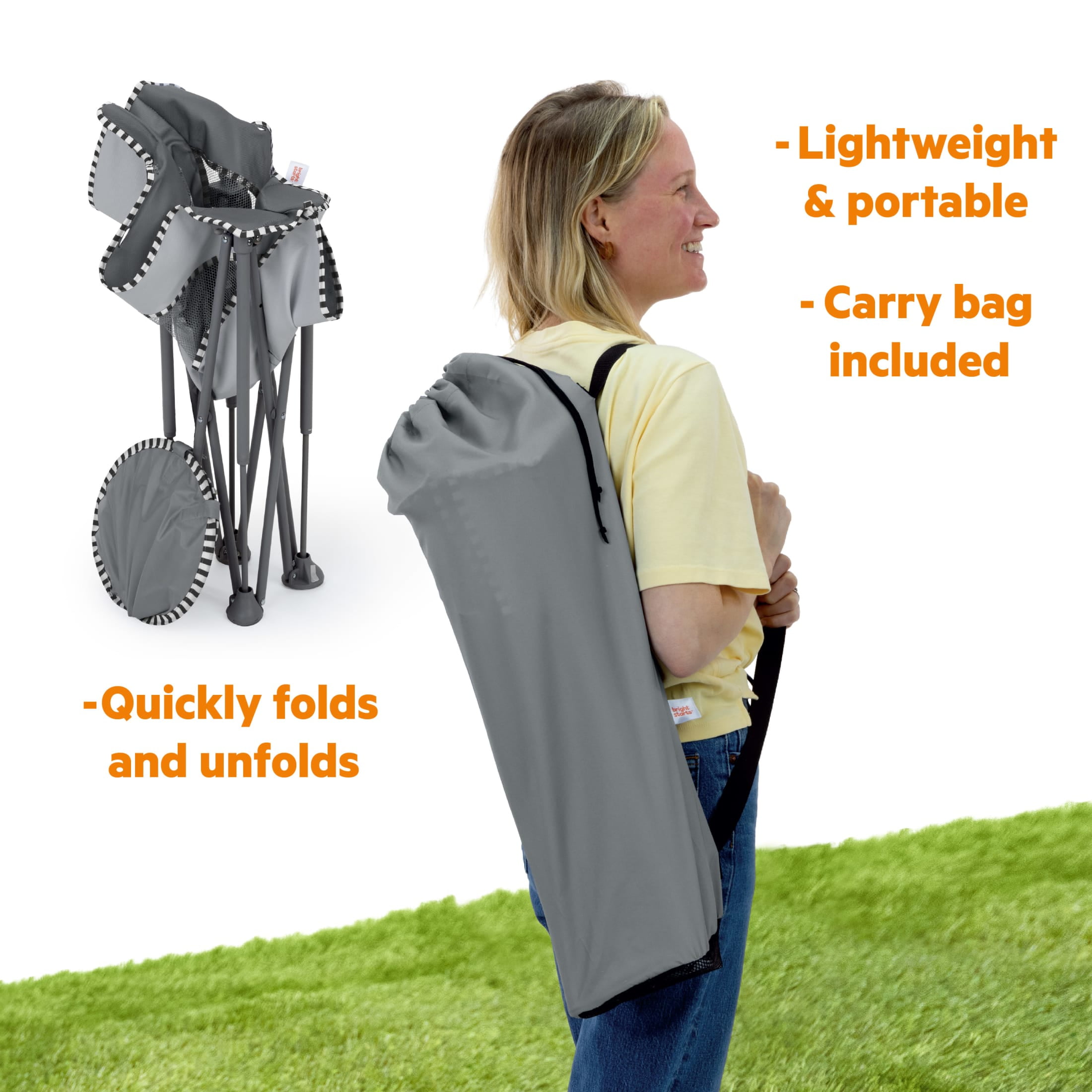 Bright Starts Pop 'N Chill Travel Seat, Grey, Newborn