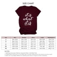 thumbnail image 4 of Camiseta de manga corta color vino tinto para mujer, top informal de gran tamaño con estampado de letras blancas, 4 of 4