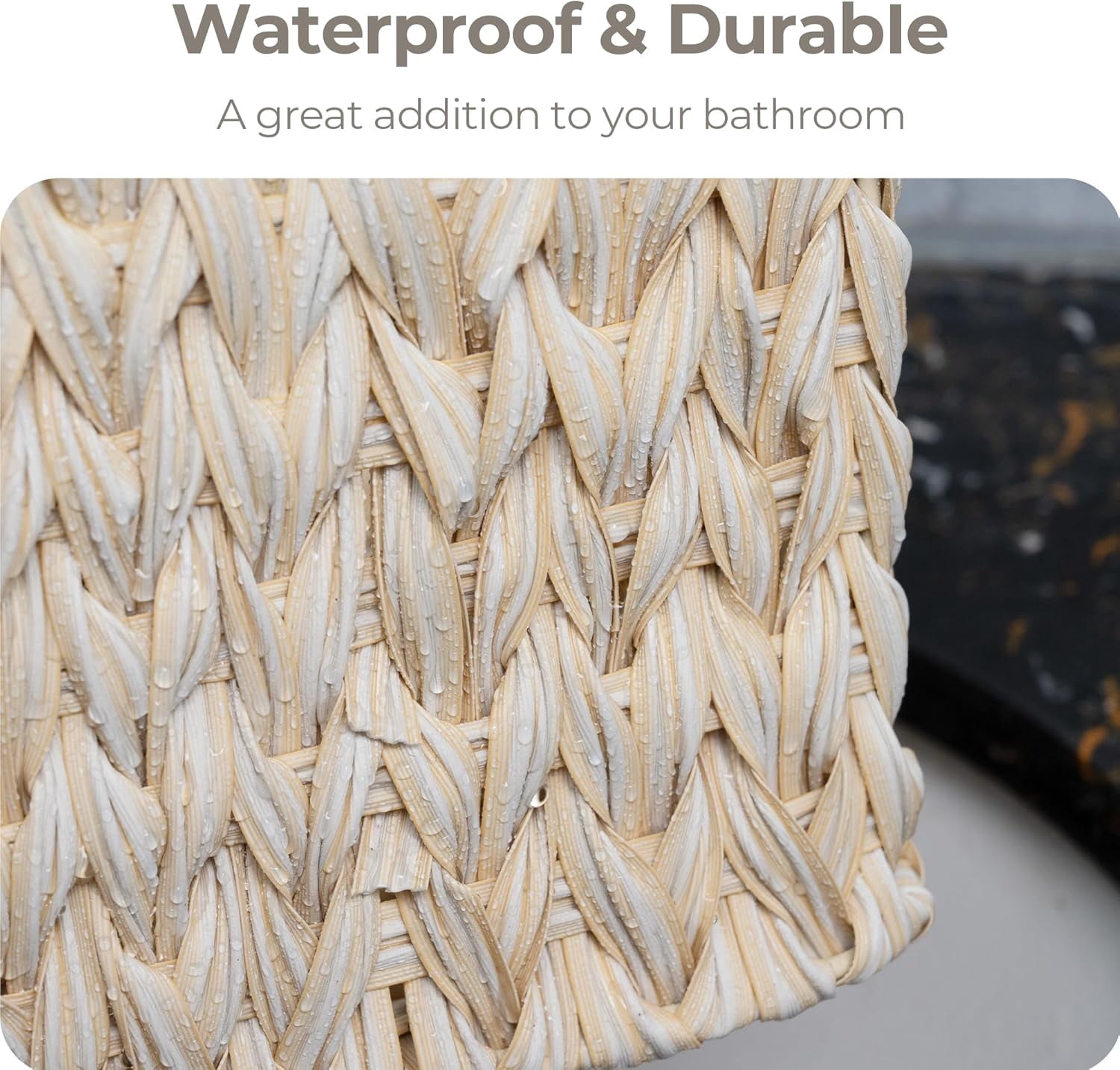 GRANNY SAYS Wicker Storage Baskets for Shelves, Waterproof Woven Baskets for Organizing, Hand Woven Rectangle Basket for Pantry, Butter Milk, 2-Pack