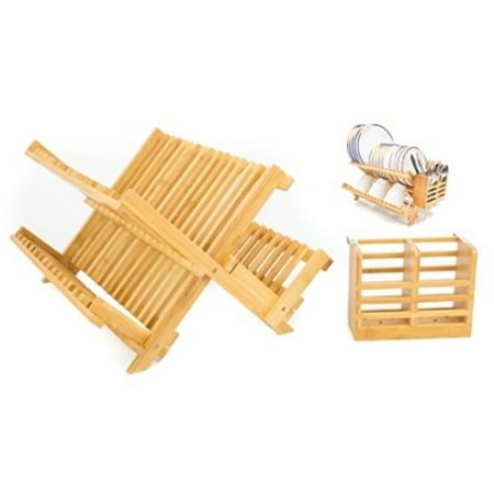 Bottom Basin Rack Finish (ADORN HOME BAMBOO CUTLERY, PLATE & UTENSIL DRYING DISH RACK, DETACHABLE UTENSIL HOLDER, FOLDABLE DISH RACK DESIGN| 2 ADDITIONAL BOTTOM CUP RACKS | 16 PLATE)