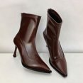 thumbnail image 6 of HAPIMO Women Ankle Boots Pointed Toe Heel Back Zipper Glossy Patent Upper Slim Shaft For Formal Banquet And Evening Social Activities Brown 37, 6 of 6