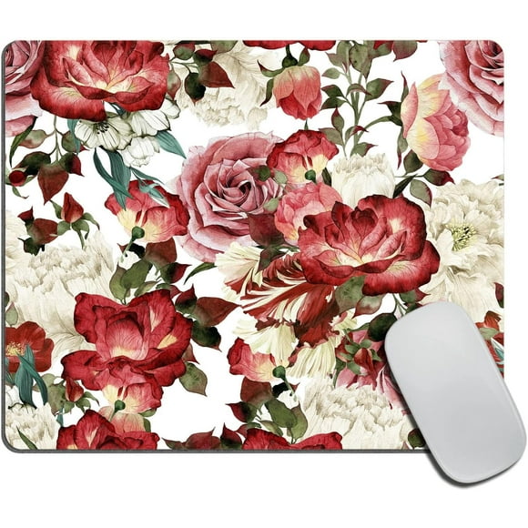 Tapis de Souris Vintage Pivoine Rose Base en Caoutchouc Antidérapante pour Gaming, Bureau, Ordinateur Portable, PC d'Ordinateur, Motif Personnalisé Mignon, Idéal pour Hommes, Femmes et Enfants