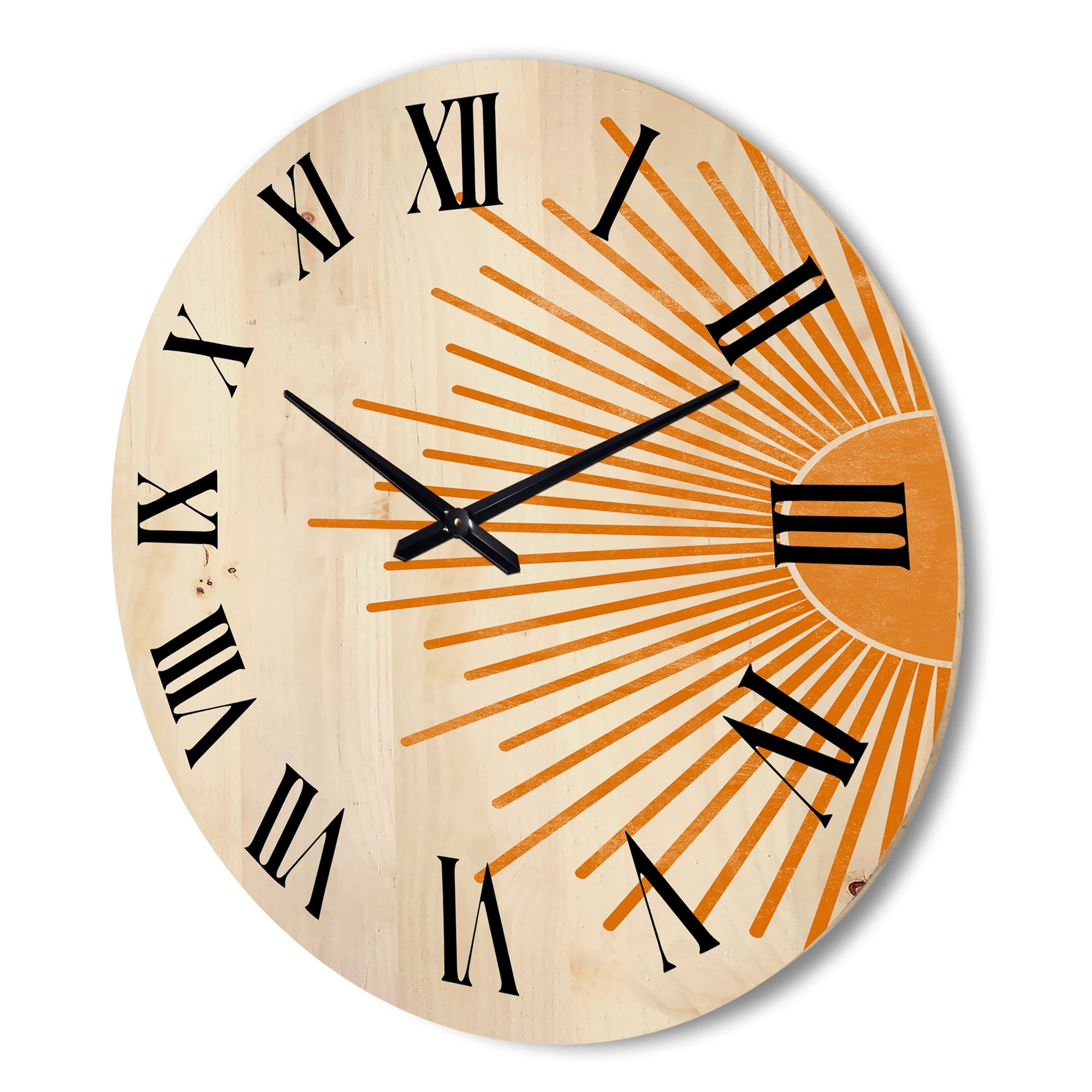 Designart 'Orange Sun Print On Beige I' Modern Wood Wall Clock