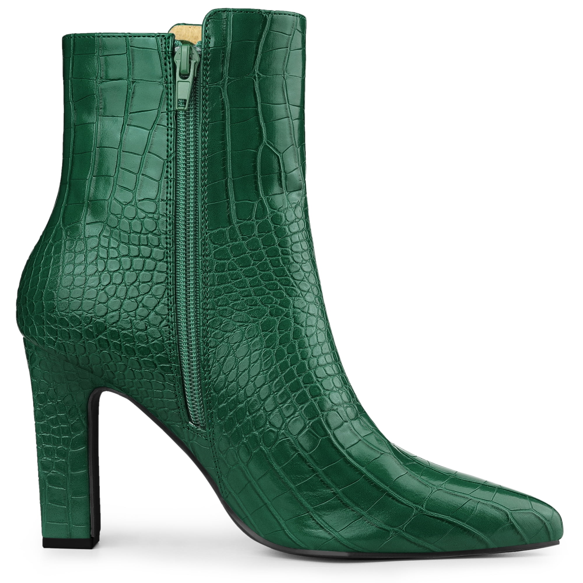 DARING DIVA Women's Pointy Toe Block High Heels Ankle Boots Dark Green 11