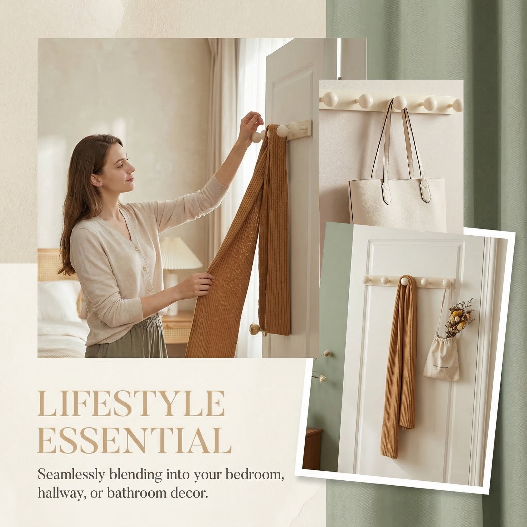 Unique Bargains Coat Rack Wall Mount Aluminum Wood Hook for Entryway White 15.7"x1.6"